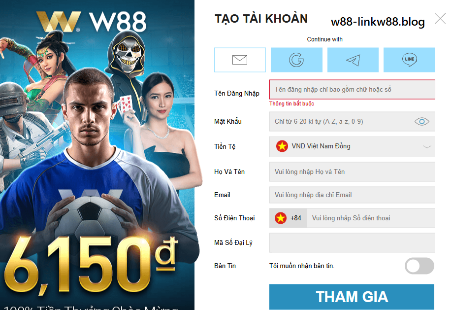 Biểu mẫu đăng ký W88